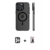 MARSİLYAN™- iPhone 16 Pro Max Kılıf Pusula Minimal Koleksiyonu - Siyah Bilvis Hayalet Cam Ekran Koruyucu + PVD Metal Kamera Lens - GS