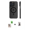 MARSİLYAN™- iPhone 16 Pro Max Kılıf Pusula Minimal Koleksiyonu - Siyah Bilvis Hayalet Cam Ekran Koruyucu + Natural Grey Raze Metal Kamera Lens