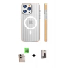 MARSİLYAN™- iPhone 16 Pro Max Kılıf Pusula Minimal Koleksiyonu - Siyah Bilvis Hayalet Cam Ekran Koruyucu + Natural Grey Raze Metal Kamera Lens