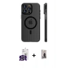 MARSİLYAN™- iPhone 16 Pro Max Kılıf Pusula Minimal Koleksiyonu - Siyah Bilvis Hayalet Cam Ekran Koruyucu + Bilvis Titan Kamera Lens - SH