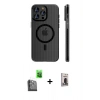 MARSİLYAN™- iPhone 16 Pro Max Kılıf Pusula Minimal Koleksiyonu - Siyah Bilvis Hayalet Cam Ekran Koruyucu + Siyah Raze Metal Kamera Lens