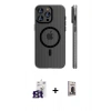 MARSİLYAN™- iPhone 16 Pro Max Kılıf Pusula Minimal Koleksiyonu - Siyah Bilvis Hayalet Cam Ekran Koruyucu + Titanyum Gri Bilvis Titan Kamera Lens