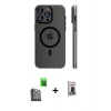 MARSİLYAN™- iPhone 16 Pro Max Kılıf Pusula Minimal Koleksiyonu - Siyah Bilvis Hayalet Cam Ekran Koruyucu + Siyah Raze Metal Kamera Lens