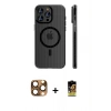 MARSİLYAN™- iPhone 16 Pro Max Kılıf Pusula Minimal Koleksiyonu - Siyah Buffer Cam Ekran Koruyucu + Çöl Titanyum Pers Alüminyum Kamera Lens