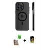 MARSİLYAN™- iPhone 16 Pro Max Kılıf Pusula Minimal Koleksiyonu - Siyah Buffer Cam Ekran Koruyucu + Raze Metal Kamera Lens - CLTM