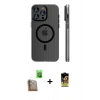 MARSİLYAN™- iPhone 16 Pro Max Kılıf Pusula Minimal Koleksiyonu - Siyah Buffer Cam Ekran Koruyucu + Raze Metal Kamera Lens - CLTM