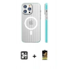 MARSİLYAN™- iPhone 16 Pro Max Kılıf Pusula Minimal Koleksiyonu - Siyah Buffer Cam Ekran Koruyucu + Gümüş PVD Metal Kamera Lens