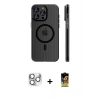 MARSİLYAN™- iPhone 16 Pro Max Kılıf Pusula Minimal Koleksiyonu - Siyah Buffer Cam Ekran Koruyucu + Pers Alüminyum Kamera Lens - GS