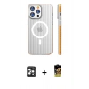 MARSİLYAN™- iPhone 16 Pro Max Kılıf Pusula Minimal Koleksiyonu - Siyah Buffer Cam Ekran Koruyucu + PVD Metal Kamera Lens - SH