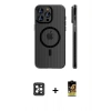 MARSİLYAN™- iPhone 16 Pro Max Kılıf Pusula Minimal Koleksiyonu - Siyah Buffer Cam Ekran Koruyucu + PVD Metal Kamera Lens - SH