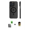 MARSİLYAN™- iPhone 16 Pro Max Kılıf Pusula Minimal Koleksiyonu - Siyah Buffer Cam Ekran Koruyucu + Raze Metal Kamera Lens - SH