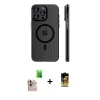 MARSİLYAN™- iPhone 16 Pro Max Kılıf Pusula Minimal Koleksiyonu - Siyah Buffer Cam Ekran Koruyucu + Raze Metal Kamera Lens - NLGY