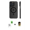 MARSİLYAN™- iPhone 16 Pro Max Kılıf Pusula Minimal Koleksiyonu - Siyah Buffer Cam Ekran Koruyucu + Raze Metal Kamera Lens - BZ