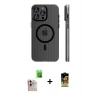 MARSİLYAN™- iPhone 16 Pro Max Kılıf Pusula Minimal Koleksiyonu - Siyah Buffer Cam Ekran Koruyucu + Raze Metal Kamera Lens - NLGY