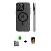MARSİLYAN™- iPhone 16 Pro Max Kılıf Pusula Minimal Koleksiyonu - Siyah Buffer Cam Ekran Koruyucu + Raze Metal Kamera Lens - SH