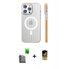 MARSİLYAN™- iPhone 16 Pro Max Kılıf Pusula Minimal Koleksiyonu - Siyah Buffer Cam Ekran Koruyucu + Raze Metal Kamera Lens - SH