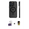 MARSİLYAN™- iPhone 16 Pro Max Kılıf Pusula Minimal Koleksiyonu - Siyah Buffer Cam Ekran Koruyucu + Siyah Bilvis Titan Kamera Lens