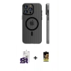 MARSİLYAN™- iPhone 16 Pro Max Kılıf Pusula Minimal Koleksiyonu - Siyah Buffer Cam Ekran Koruyucu + Siyah Bilvis Titan Kamera Lens