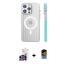 MARSİLYAN™- iPhone 16 Pro Max Kılıf Pusula Minimal Koleksiyonu - Siyah Buffer Hayalet Cam Ekran Koruyucu + Gümüş Bilvis Titan Kamera Lens