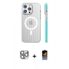MARSİLYAN™- iPhone 16 Pro Max Kılıf Pusula Minimal Koleksiyonu - Siyah Buffer Hayalet Cam Ekran Koruyucu + Pers Alüminyum Kamera Lens - GI