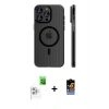 MARSİLYAN™- iPhone 16 Pro Max Kılıf Pusula Minimal Koleksiyonu - Siyah Buffer Hayalet Cam Ekran Koruyucu + Raze Metal Kamera Lens - BZ