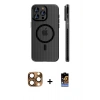 MARSİLYAN™- iPhone 16 Pro Max Kılıf Pusula Minimal Koleksiyonu - Siyah Buffer Hayalet Cam Ekran Koruyucu + Pers Alüminyum Kamera Lens - CLTM