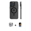 MARSİLYAN™- iPhone 16 Pro Max Kılıf Pusula Minimal Koleksiyonu - Siyah Buffer Hayalet Cam Ekran Koruyucu + Pers Alüminyum Kamera Lens - GI