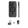 MARSİLYAN™- iPhone 16 Pro Max Kılıf Pusula Minimal Koleksiyonu - Siyah Buffer Hayalet Cam Ekran Koruyucu + Gümüş Bilvis Titan Kamera Lens