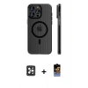 MARSİLYAN™- iPhone 16 Pro Max Kılıf Pusula Minimal Koleksiyonu - Siyah Buffer Hayalet Cam Ekran Koruyucu + PVD Metal Kamera Lens - SH