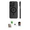 MARSİLYAN™- iPhone 16 Pro Max Kılıf Pusula Minimal Koleksiyonu - Siyah Buffer Hayalet Cam Ekran Koruyucu + Çöl Titanyum Raze Metal Kamera Lens
