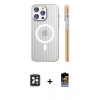 MARSİLYAN™- iPhone 16 Pro Max Kılıf Pusula Minimal Koleksiyonu - Siyah Buffer Hayalet Cam Ekran Koruyucu + PVD Metal Kamera Lens - SH