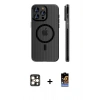 MARSİLYAN™- iPhone 16 Pro Max Kılıf Pusula Minimal Koleksiyonu - Siyah Buffer Hayalet Cam Ekran Koruyucu + PVD Metal Kamera Lens - GD