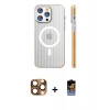 MARSİLYAN™- iPhone 16 Pro Max Kılıf Pusula Minimal Koleksiyonu - Siyah Buffer Hayalet Cam Ekran Koruyucu + Pers Alüminyum Kamera Lens - CLTM