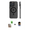 MARSİLYAN™- iPhone 16 Pro Max Kılıf Pusula Minimal Koleksiyonu - Siyah Buffer Hayalet Cam Ekran Koruyucu + Çöl Titanyum Raze Metal Kamera Lens