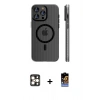 MARSİLYAN™- iPhone 16 Pro Max Kılıf Pusula Minimal Koleksiyonu - Siyah Buffer Hayalet Cam Ekran Koruyucu + PVD Metal Kamera Lens - GD