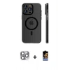 MARSİLYAN™- iPhone 16 Pro Max Kılıf Pusula Minimal Koleksiyonu - Siyah Buffer Hayalet Cam Ekran Koruyucu + Pers Alüminyum Kamera Lens - GI