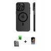 MARSİLYAN™- iPhone 16 Pro Max Kılıf Pusula Minimal Koleksiyonu - Siyah Buffer Hayalet Cam Ekran Koruyucu + Raze Metal Kamera Lens - SH