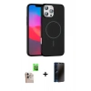 MARSİLYAN™- iPhone 16 Pro Max Kılıf Siluet Doku Özel Seri - Siyah 3D Antistatik Hayalet Cam Ekran Koruyucu + Raze Metal Kamera Lens - NLGY