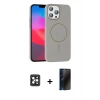MARSİLYAN™- iPhone 16 Pro Max Kılıf Siluet Doku Özel Seri - Siyah 3D Antistatik Hayalet Cam Ekran Koruyucu + PVD Metal Kamera Lens - SH