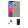 MARSİLYAN™- iPhone 16 Pro Max Kılıf Siluet Doku Özel Seri - Siyah 3D Antistatik Hayalet Cam Ekran Koruyucu + Raze Metal Kamera Lens - BZ
