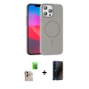 MARSİLYAN™- iPhone 16 Pro Max Kılıf Siluet Doku Özel Seri - Siyah 3D Antistatik Hayalet Cam Ekran Koruyucu + Raze Metal Kamera Lens - NLGY