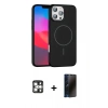 MARSİLYAN™- iPhone 16 Pro Max Kılıf Siluet Doku Özel Seri - Siyah 3D Antistatik Hayalet Cam Ekran Koruyucu + PVD Metal Kamera Lens - GS