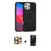MARSİLYAN™- iPhone 16 Pro Max Kılıf Siluet Doku Özel Seri - Siyah 3D Antistatik Hayalet Cam Ekran Koruyucu + Pers Alüminyum Kamera Lens - CLTM