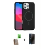 MARSİLYAN™- iPhone 16 Pro Max Kılıf Siluet Doku Özel Seri - Siyah 3D Antistatik Hayalet Cam Ekran Koruyucu + Raze Metal Kamera Lens - CLTM