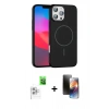 MARSİLYAN™- iPhone 16 Pro Max Kılıf Siluet Doku Özel Seri - Siyah 3D Antistatik Mat Seramik Nano Ekran Koruyucu + Raze Metal Kamera Lens - BZ