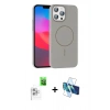 MARSİLYAN™- iPhone 16 Pro Max Kılıf Siluet Doku Özel Seri - Siyah 3D Antistatik Seramik Nano Ekran Koruyucu + Beyaz Raze Metal Kamera Lens