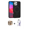 MARSİLYAN™- iPhone 16 Pro Max Kılıf Siluet Doku Özel Seri - Siyah Bilvis 3X AR HD Cam Ekran Koruyucu + Pers Alüminyum Kamera Lens - CLTM