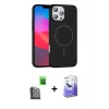 MARSİLYAN™- iPhone 16 Pro Max Kılıf Siluet Doku Özel Seri - Siyah Bilvis 5in1 5D Magic Hayalet Cam Ekran Koruyucu + Siyah Raze Metal Kamera Lens