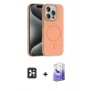 MARSİLYAN™- iPhone 16 Pro Max Kılıf Siluet Doku Özel Seri - Siyah Bilvis 5in1 5D Magic Hayalet Cam Ekran Koruyucu + PVD Metal Kamera Lens - SH