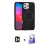 MARSİLYAN™- iPhone 16 Pro Max Kılıf Siluet Doku Özel Seri - Siyah Bilvis 5in1 5D Magic Hayalet Cam Ekran Koruyucu + Siyah PVD Metal Kamera Lens